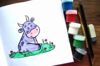 Рисунок коровы на лугу