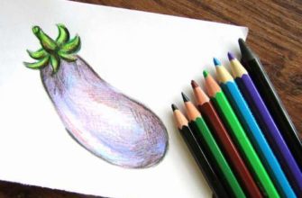 Баклажан цветными карандашами