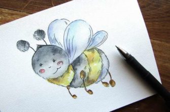 Пчела акварельными красками