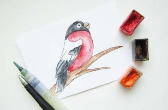 рисунок акварелью снегирь