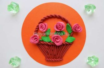 аппликация розы в корзине из пластилина